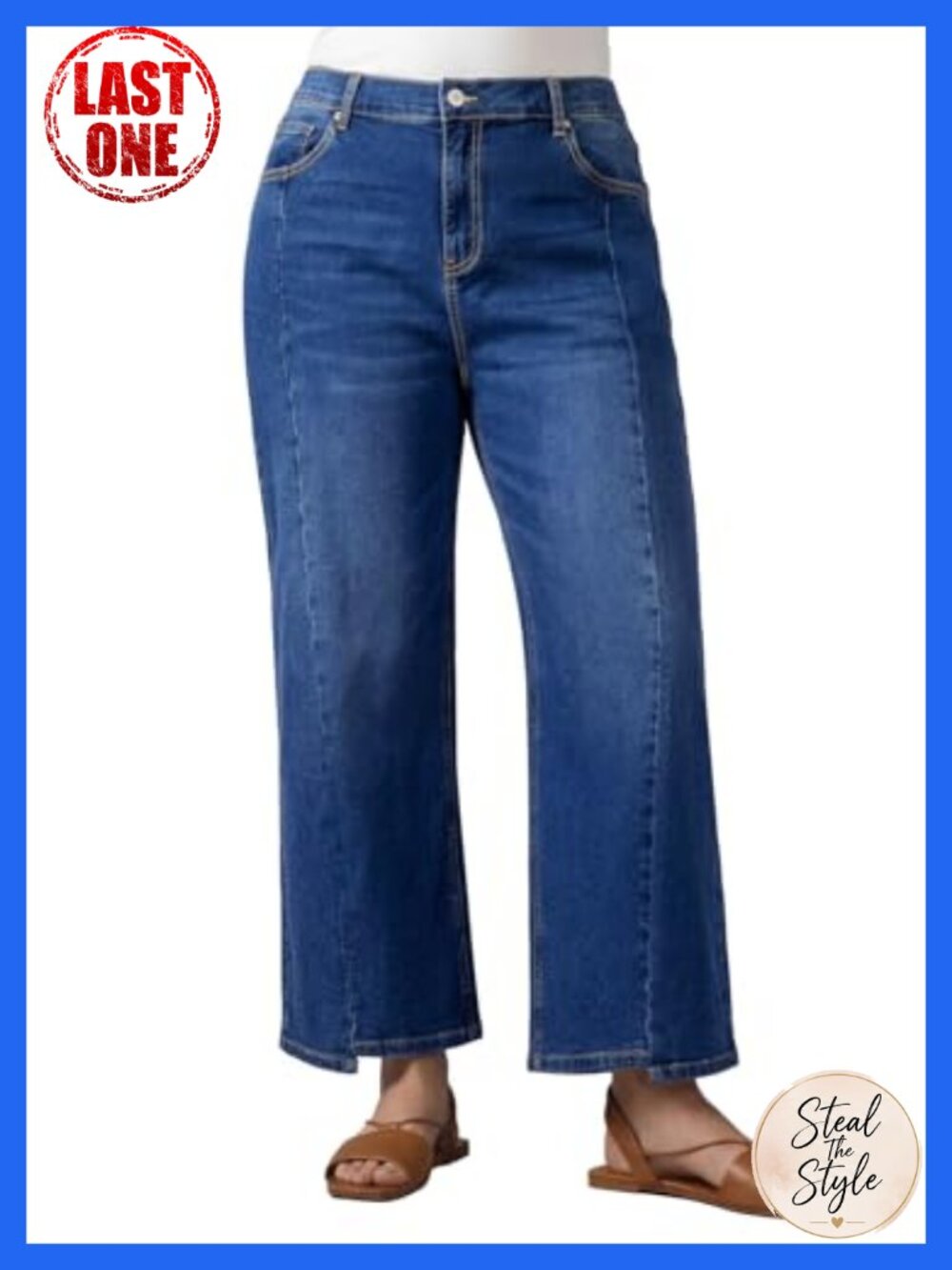 Plus Size High Waist Wide Leg Cropped Denim Jeans Stretchy Ankle Pants